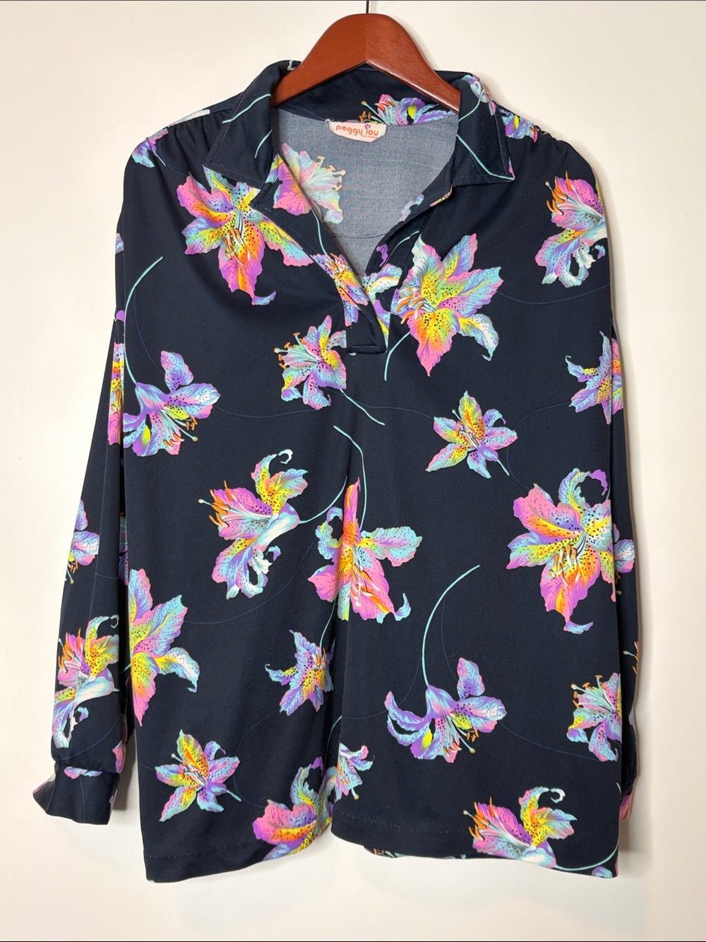 Vintage 70s Peggy Lou California Floral Blouse Long Sleeve